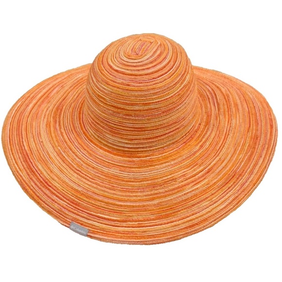Columbia Omni-Shade Sunridge Straw Like Hat OS Orange 5.5” Wide Brim Packable - Picture 2 of 5